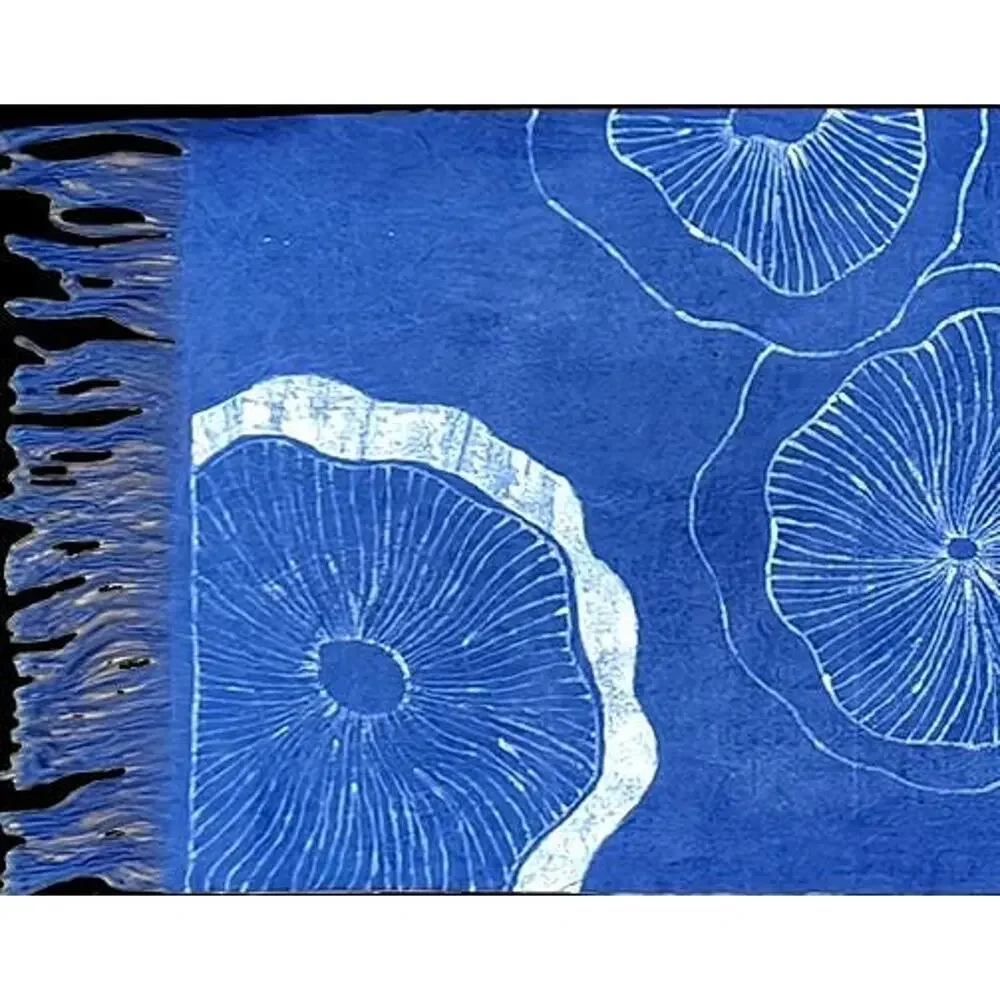 Handmade Cotton Table Runner | Indigo Batik | Lotus Decor | Botanical Dining